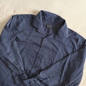 Rochester Egyptian Cotton Button Down Non-Iron Shirt Size 19- 36/37T Blue Stripe